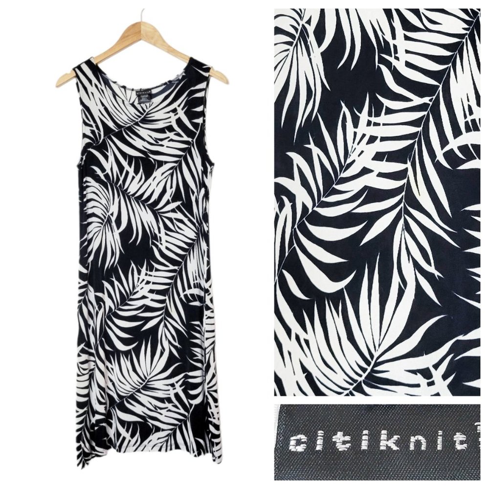 CitiKnit Casual Dress or Swimsuit Cover Palm Floral Super Stretchy Sleeveless